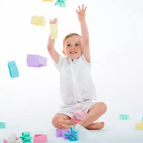 Dëna Bijt- En Stapelspeeltje Kind, Huis, Boom - Pastel 8 Dëna Bijt- En Stapelspeeltje Kind, Huis, Boom - Pastel - Afbeelding 6