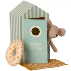 Maileg Knuffelmuis Kleine Broer - Strandhokje - 11 Cm -Speelgoedwinkel maileg knuffelmuis kleine broer strandhut1